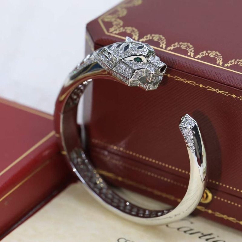 cartier 18 karat white gold Di*m*nd panthere cuff bracelet