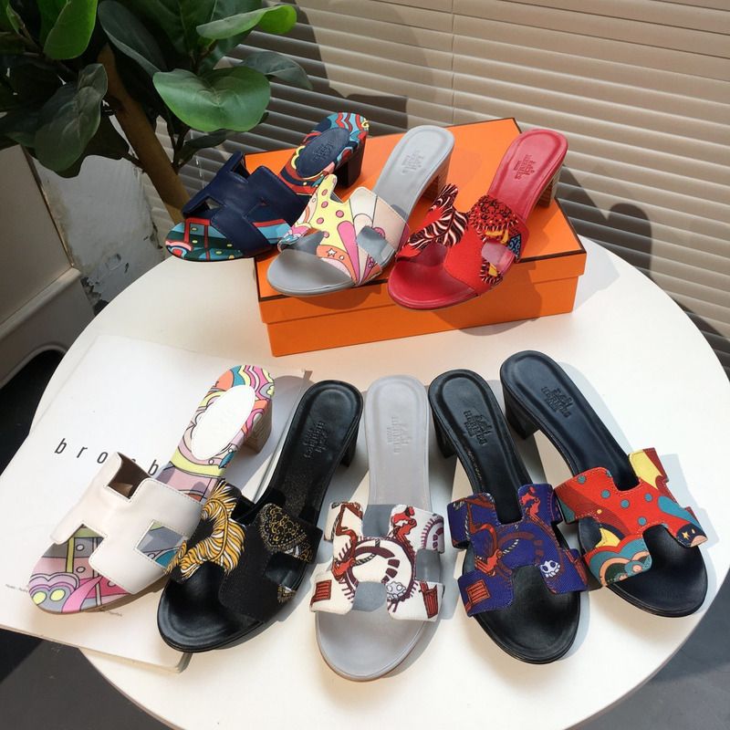 H**mes blue flats slides sandals