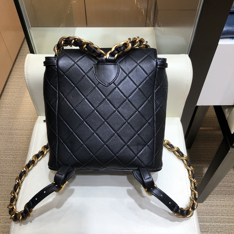 Ch*el lambskin duma gold hardware backpack black