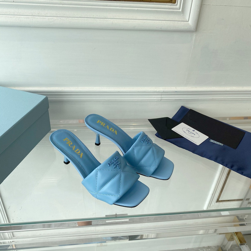 Pra*a quilted nappa leather heeled sandals blue