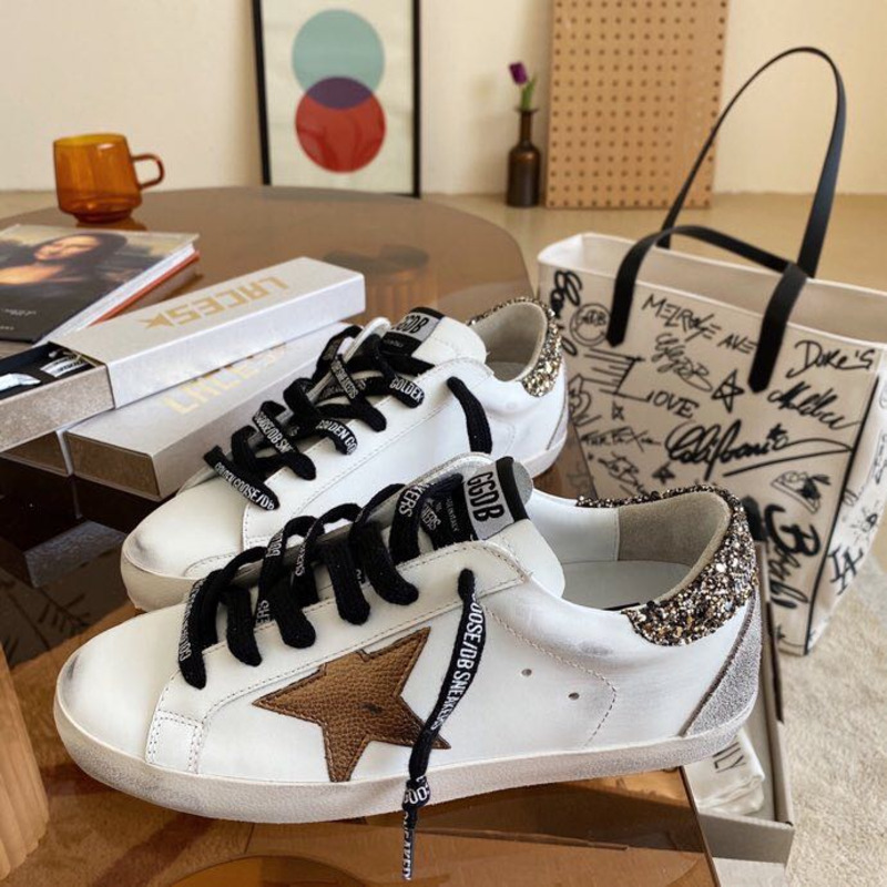 golden goose men’s S*per-star sneakers with golden star and leopard print heel tab