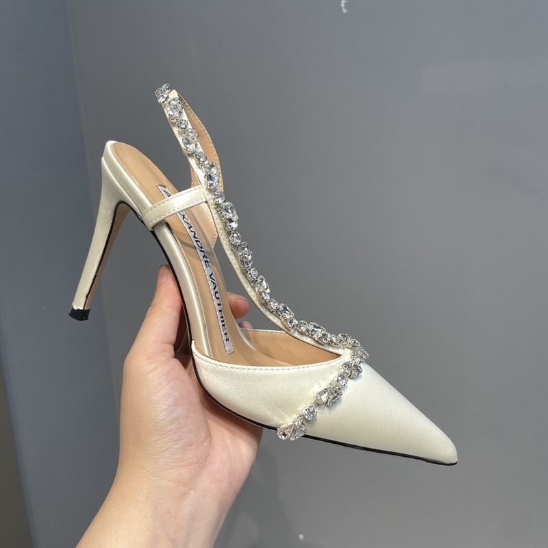 Alexandre Vauthier Pointed Toe Rhinestone High Heels Stiletto Silk Sandals White