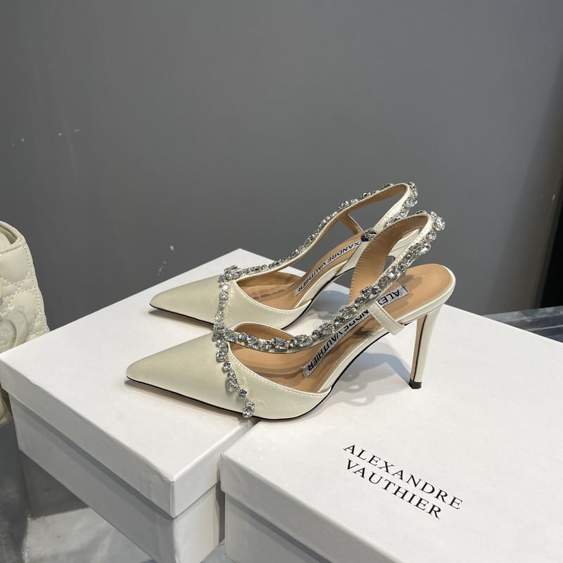 Alexandre Vauthier Pointed Toe Rhinestone High Heels Stiletto Silk Sandals White