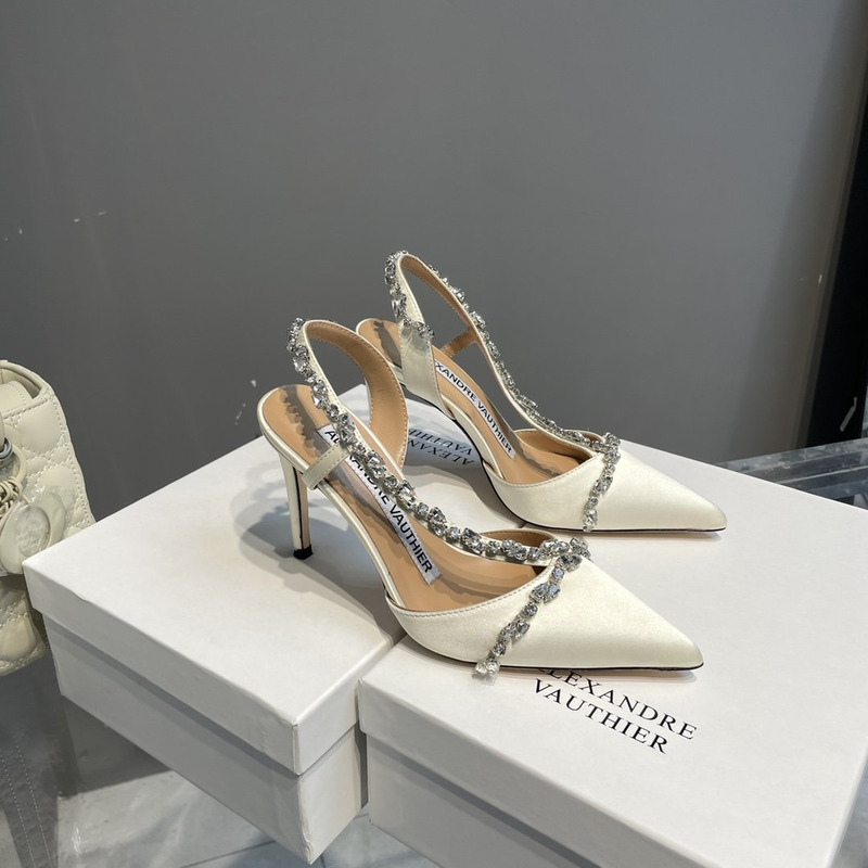Alexandre Vauthier Pointed Toe Rhinestone High Heels Stiletto Silk Sandals White