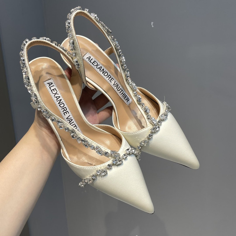 Alexandre Vauthier Pointed Toe Rhinestone High Heels Stiletto Silk Sandals White