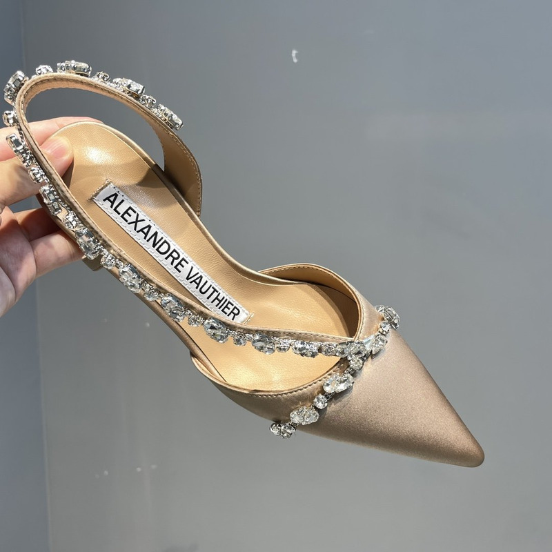 Alexandre Vauthier Pointed Toe Rhinestone High Heels Stiletto Silk Sandals Champagne