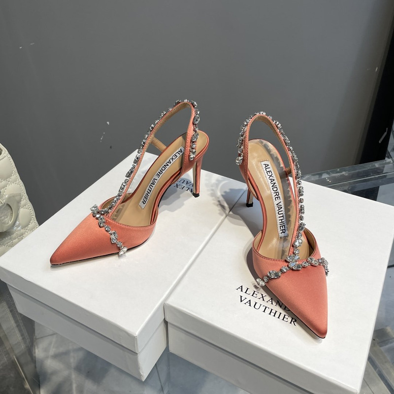 Alexandre Vauthier Pointed Toe Rhinestone High Heels Stiletto Silk Sandals Nude Pink