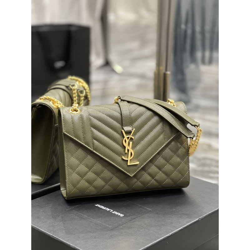 Saint Laurent Leather Messenger Bag Army Green
