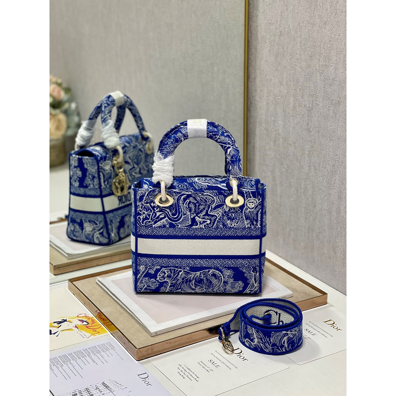 D*or medium lady d-lite print embroidered bag 24  x 20  x 11 cm navy blue