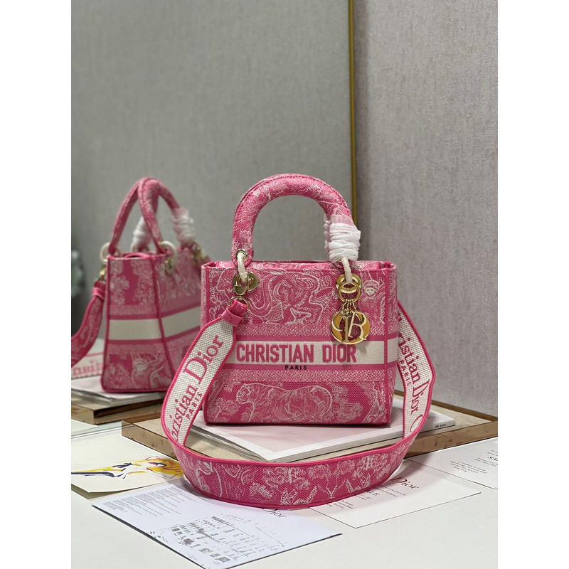 D*or medium lady d-lite print embroidered bag 24 x 20 x 11 cm pink
