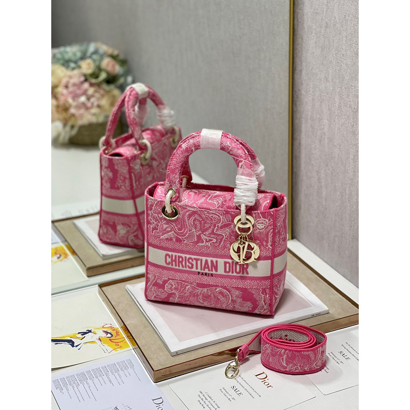 D*or medium lady d-lite print embroidered bag 24 x 20 x 11 cm pink