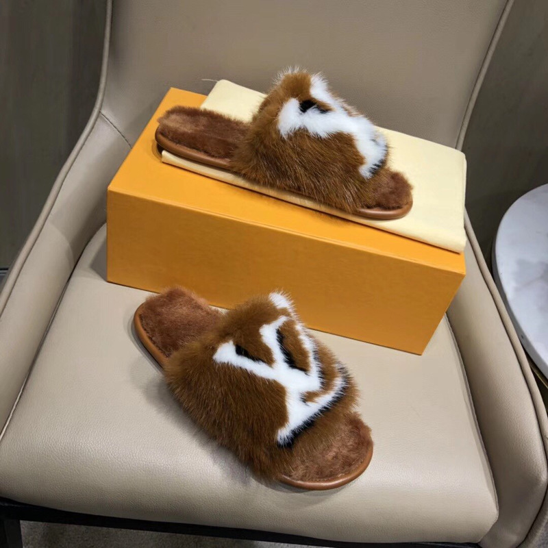 LV Homey Mink Flat Slippers Natural 1A5SZP