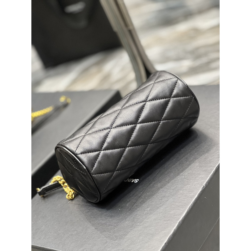 Saint Laurent Sade Mini Quilted Lambskin Round Tube Bag Black