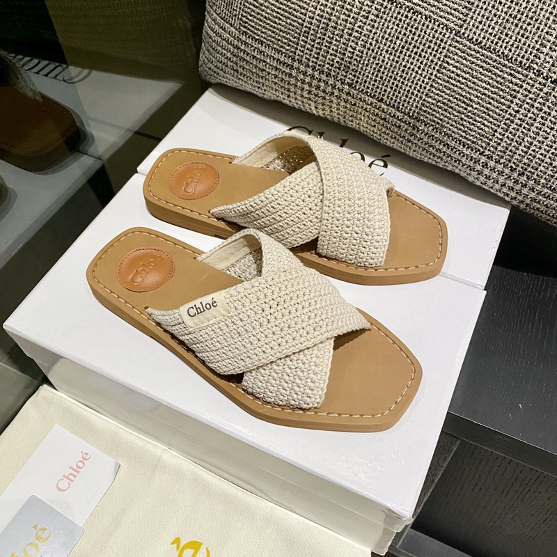 Chloe Woody Flat Mule in Beige