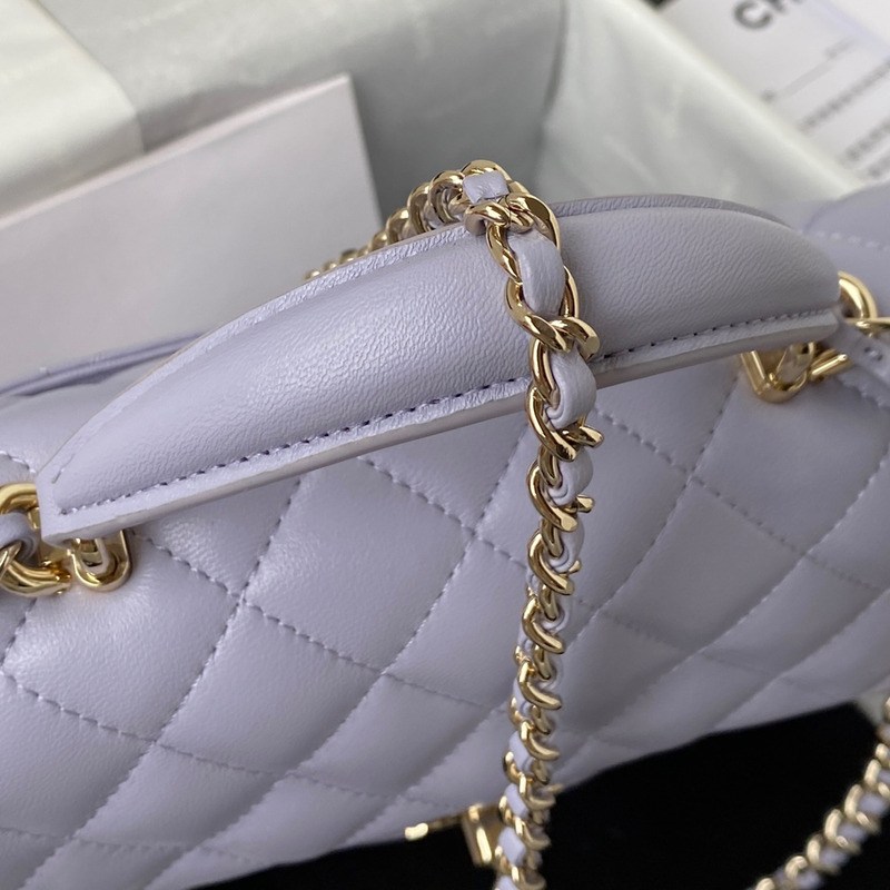 Ch*el mini flap bag with top handle lambskin & gold-tone metal purple