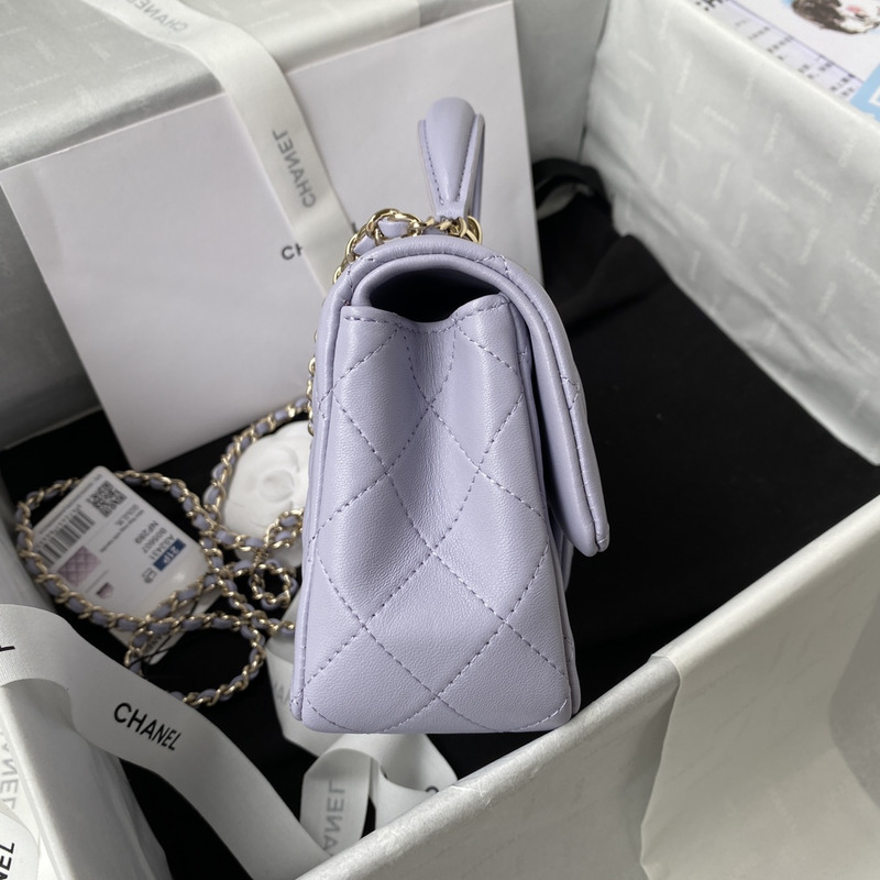 Ch*el mini flap bag with top handle lambskin & gold-tone metal purple