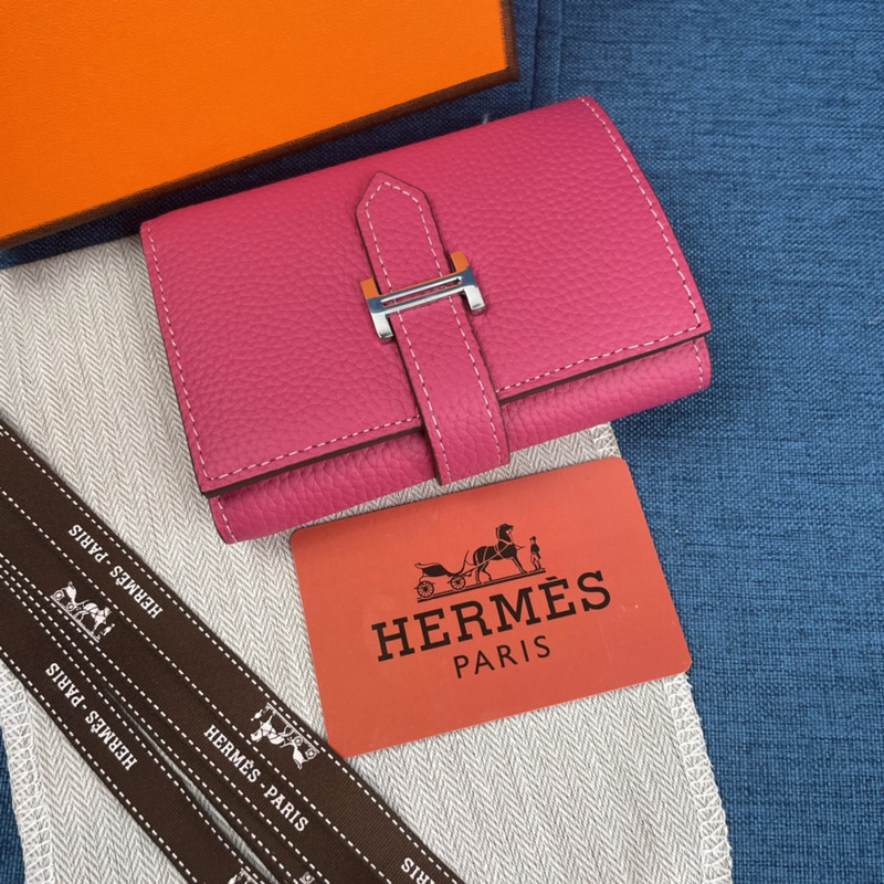 H**mes bearn compact wallet with palladium-plated 