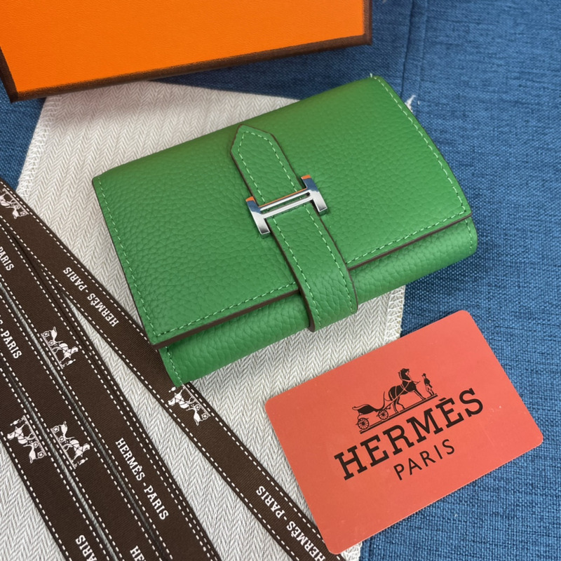 H**mes bearn compact wallet with palladium-plated