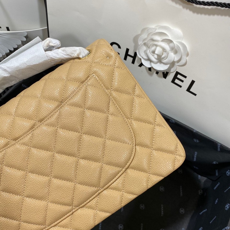 Ch*el cf1113jumbo double flap grained calfskin yellow