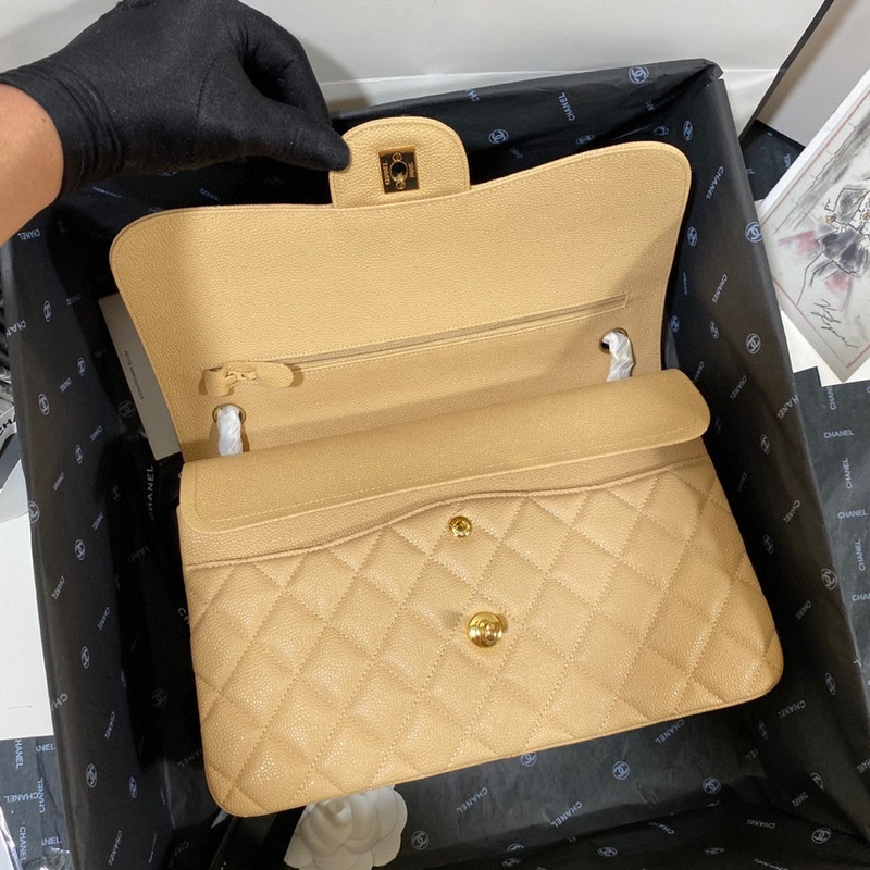 Ch*el cf1113jumbo double flap grained calfskin yellow