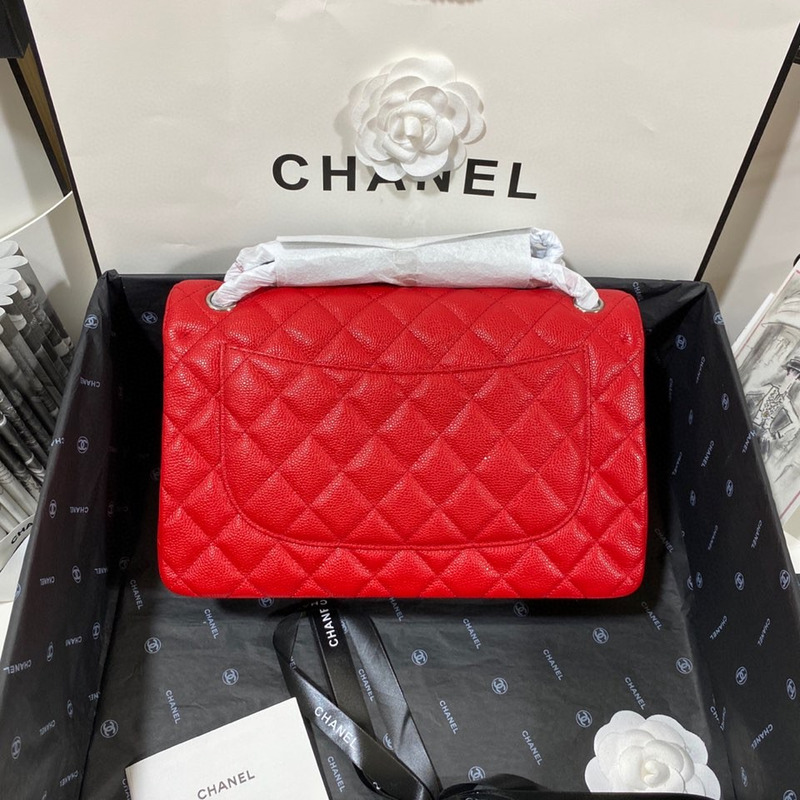 Ch*el cf1113 jumbo double flap grained calfskin red