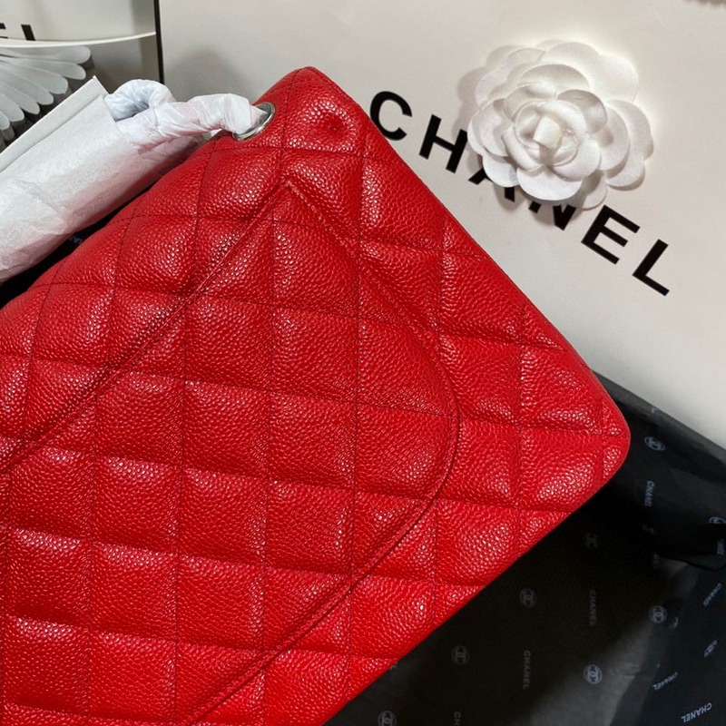 Ch*el cf1113 jumbo double flap grained calfskin red