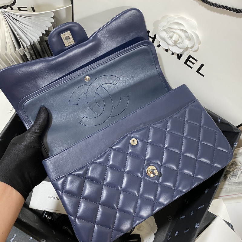 Ch*el 21s Ch*el blue classic flap medium cf25 dark blue