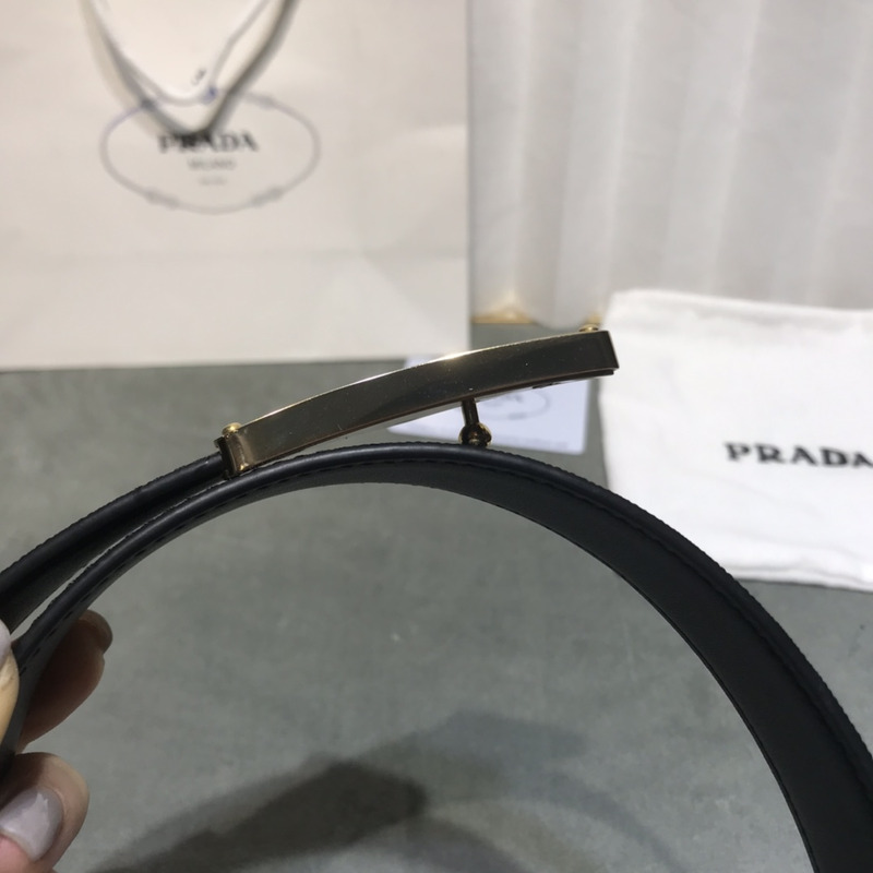 Pra*a saffiano leather belt black&glod