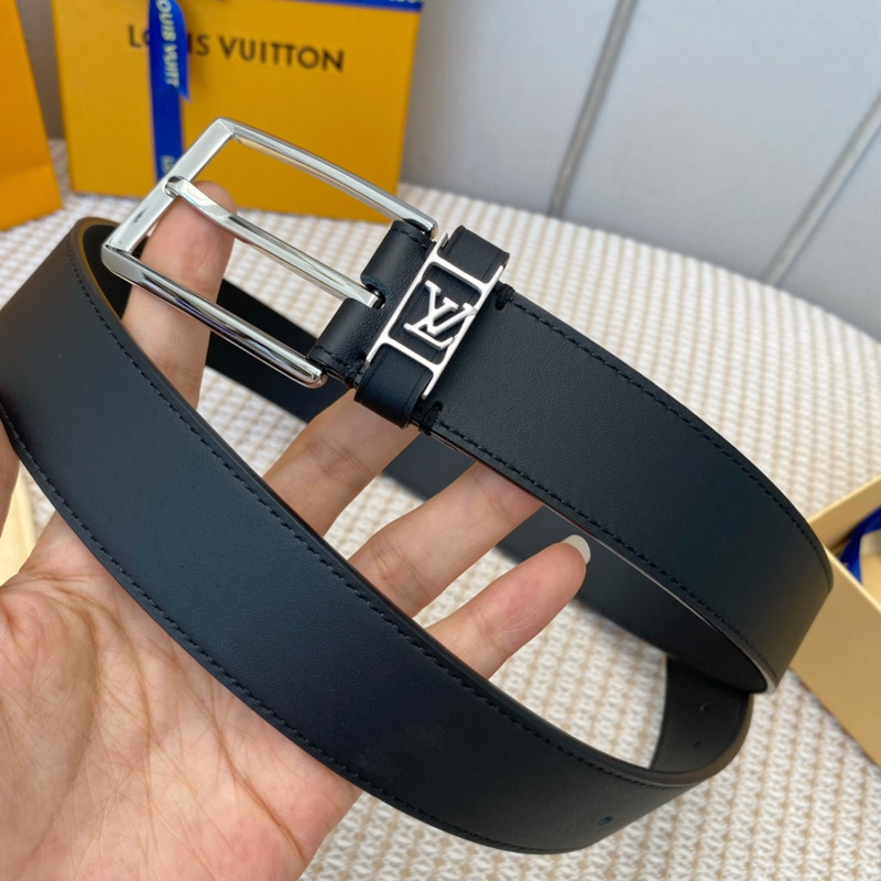 l**is V*t*n leather belt with silver-tone locker black
