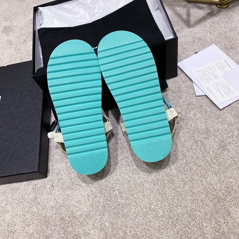 Ch*el open toe platform plain block heels blue/white