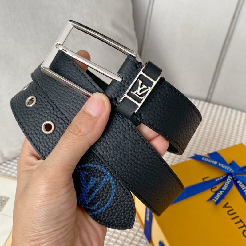 l**is V*t*n vendome silver-tone lock 35mm belt with blue logo black