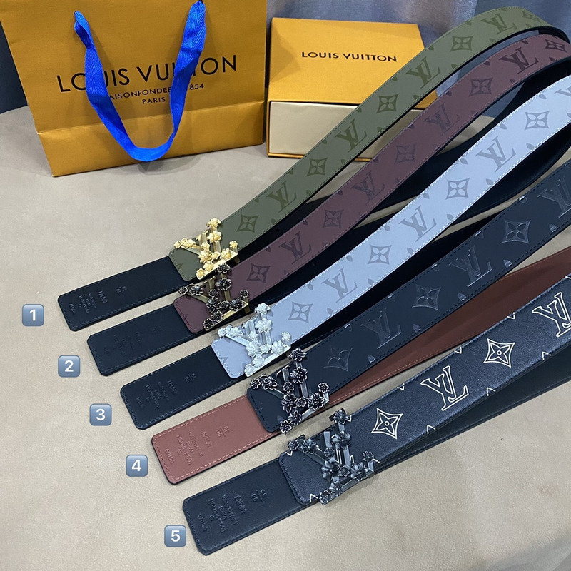 LV PYRAMIDE BLUE FLOWER 40MM REVERSIBLE BLUE BELT