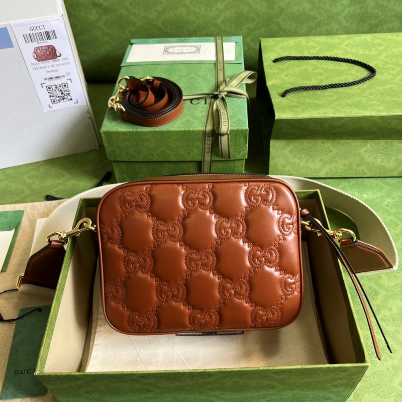 G*u*i matelassé leather shoulder bag brown leather