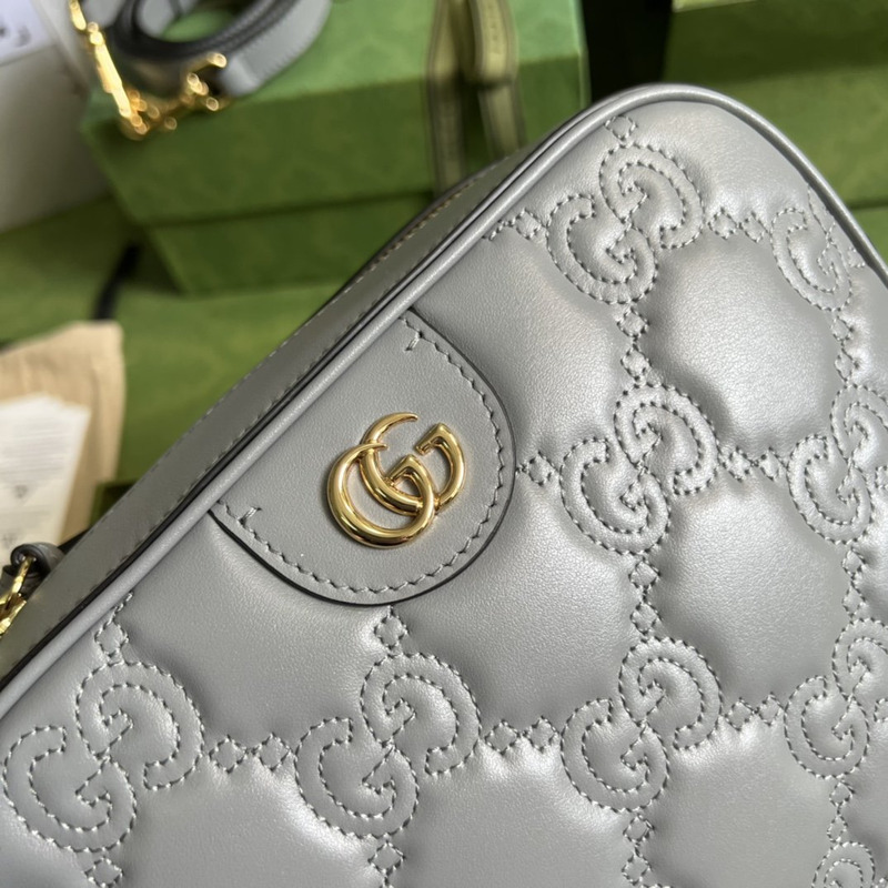 G*u*i matelassé leather shoulder bag grey leather