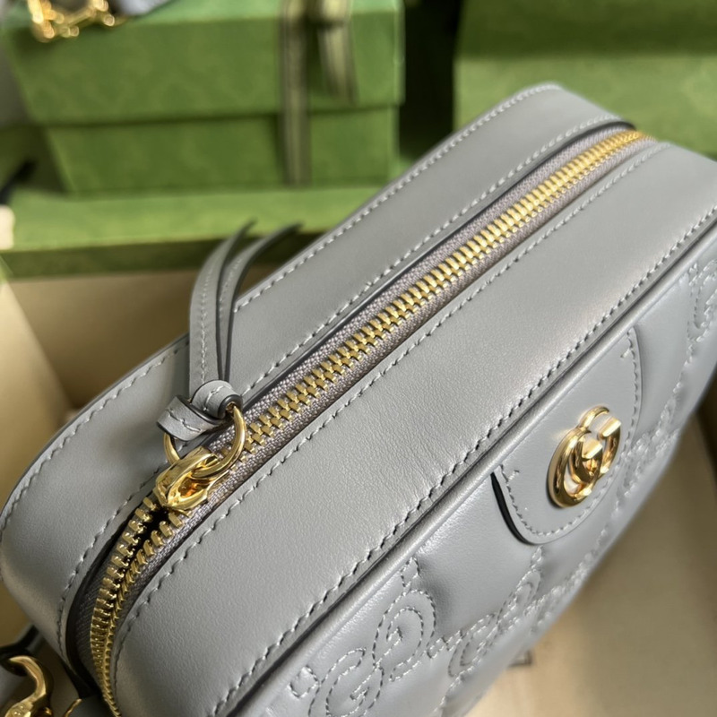 G*u*i matelassé leather shoulder bag grey leather