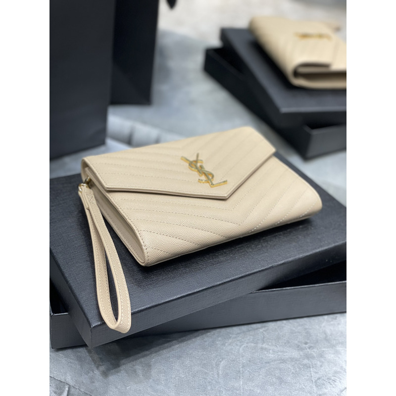 Saint Laurent Flap Pounch in Grain De Pouder Embossed Leather Beige