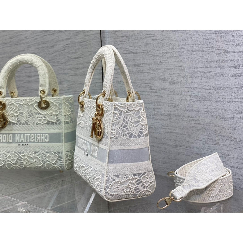 D*or medium lady d-lite bag natural embroidery with macramé effect