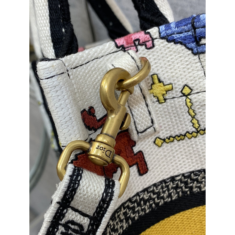 D*or mini book tote phone pouch multicolor D*or zodiac pixel pattern embroidery in cream fabric