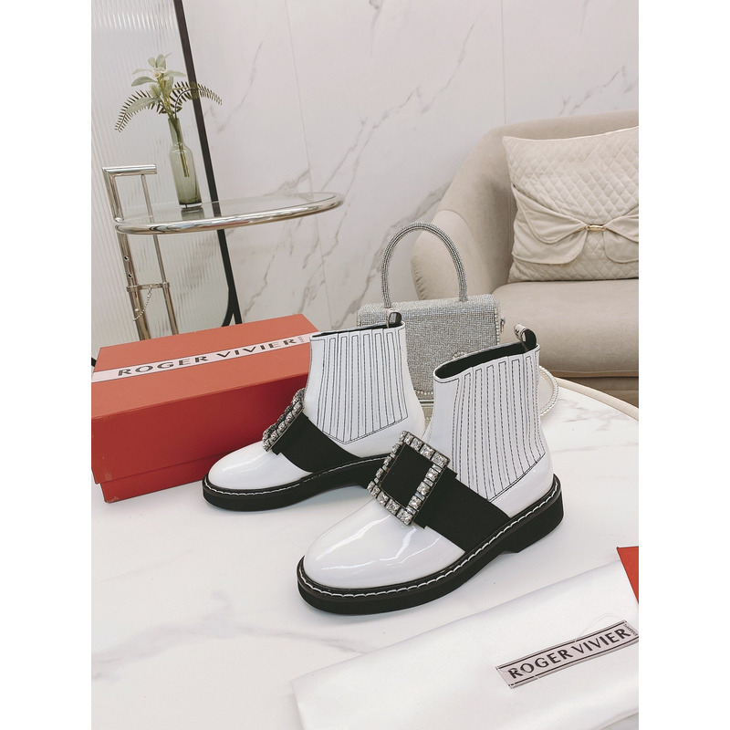 roger u1u1er viv ranger crystal-embellished patent-leather chelsea boots white
