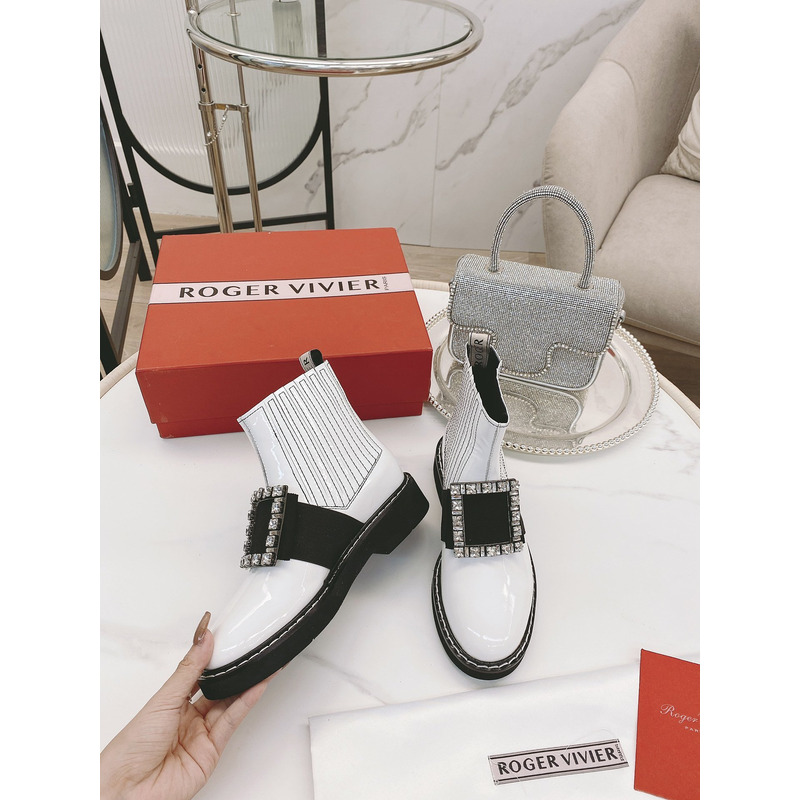 roger u1u1er viv ranger crystal-embellished patent-leather chelsea boots white