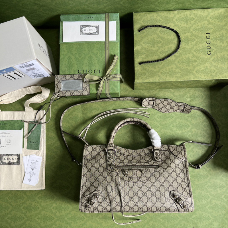 g*u*i x ba*len*cia*ga gg S*p*e monogram neo classic silver hardware city beige ebony