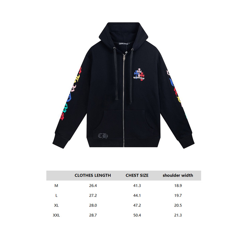 Ch*0me He**ts multicolor cemetery cross zip up hoodie black