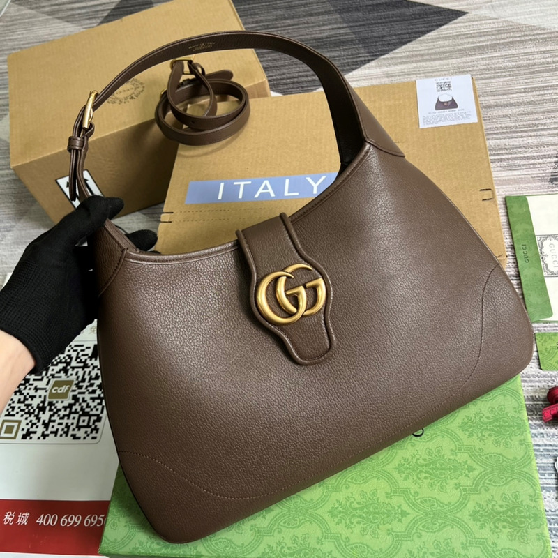 G*u*i aphrodite medium crescent shoulder bag dark brown