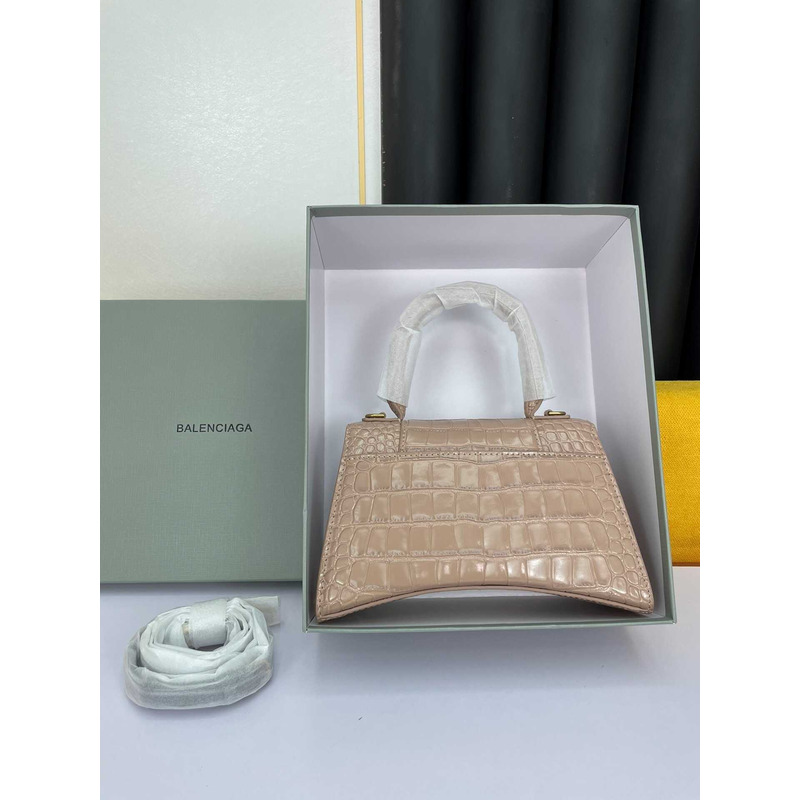 Ba*len*cia*ga hourglass s bag in crocodile-effect leather pink