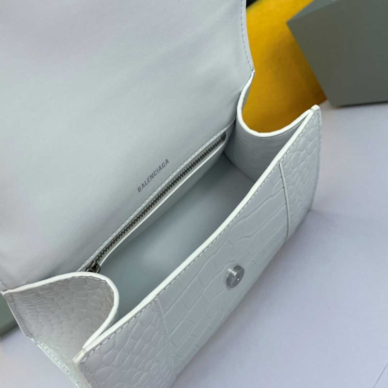 Ba*len*cia*ga hourglass s bag in crocodile-effect leather white