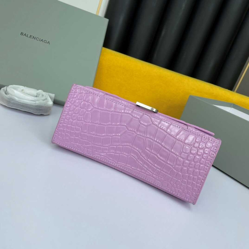 Ba*len*cia*ga hourglass s bag in crocodile-effect leather purple