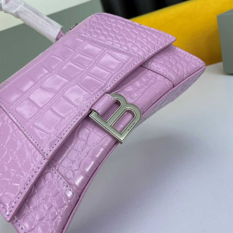 Ba*len*cia*ga hourglass s bag in crocodile-effect leather purple