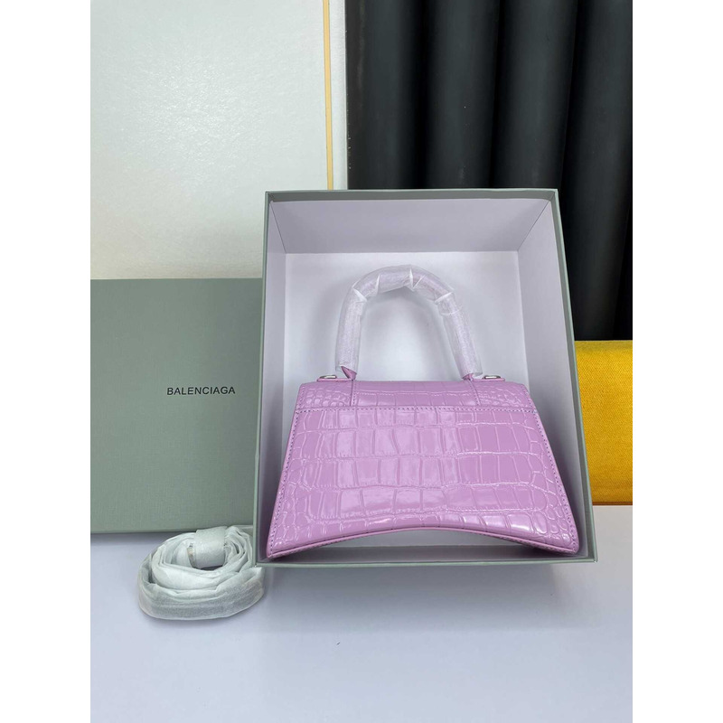 Ba*len*cia*ga hourglass s bag in crocodile-effect leather purple