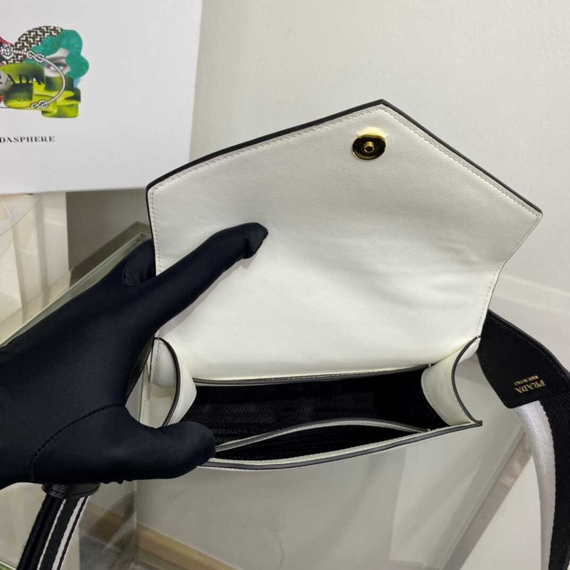 pra*a monoCh*0me saffiano leather bag white