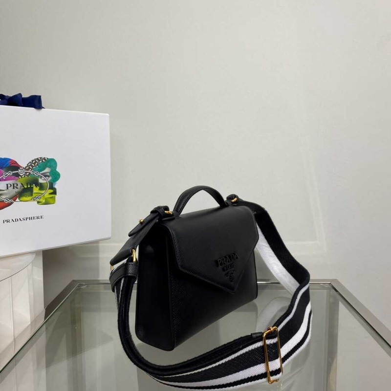 pra*a monoCh*0me saffiano leather bag black